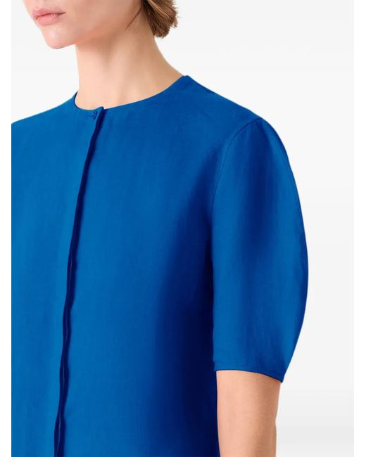 Akris Blue Puff-Sleeve Linen Shirt