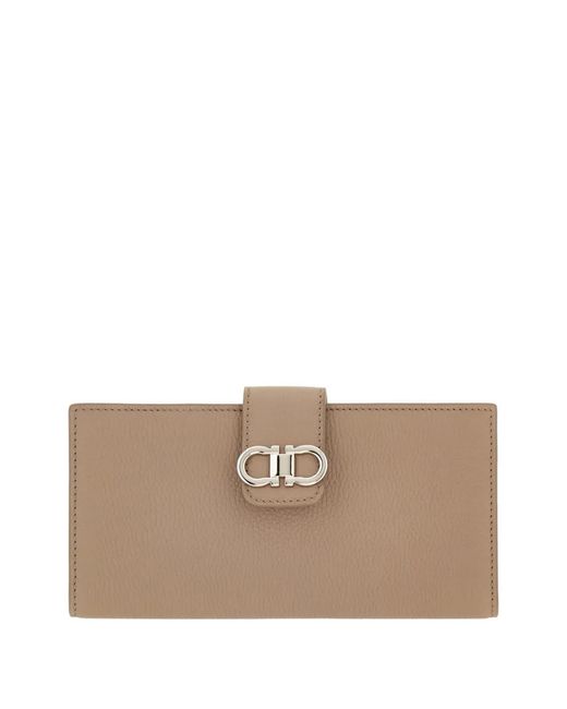 Ferragamo Natural Double Gancini Continental Wallet