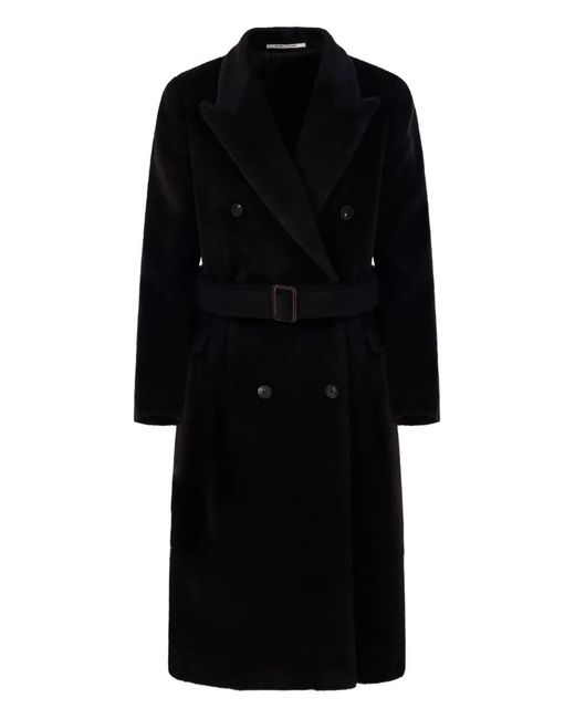 Tagliatore Black Belted Double-Breasted Coat