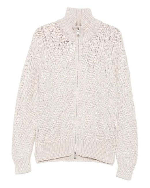 Patterned zip-up cardigan Barba Napoli de hombre de color White