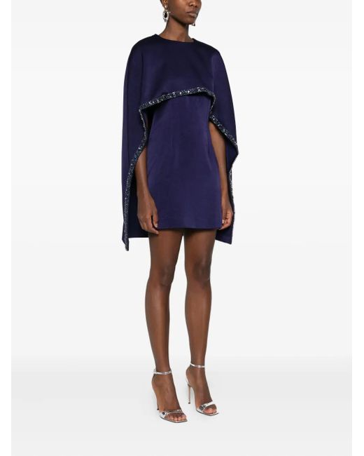 Roland Mouret Blue Embellished Cape Dress