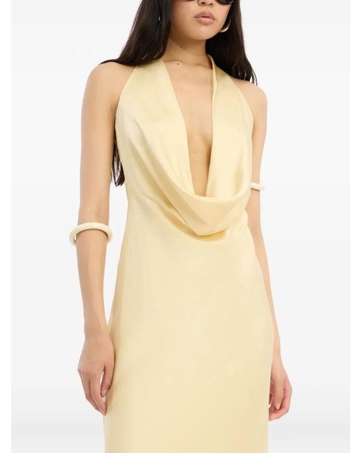 ROTATE BIRGER CHRISTENSEN Metallic Halter Neck Draped Front Long Dress