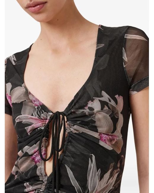 AllSaints Black Gabby Floral-Print Drawstring Dress