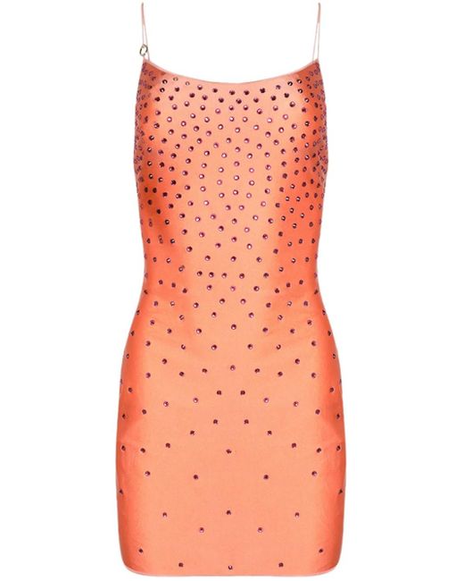 Oseree Orange Robe Courte À Ornements En Cristal