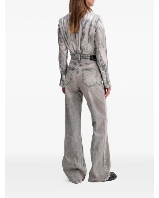 Sisley Gray Logo-Patch Flared Jeans