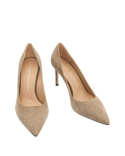 Stuart Weitzman Brown 85Mm Stuart Power Suede Pointed-Toe Pumps