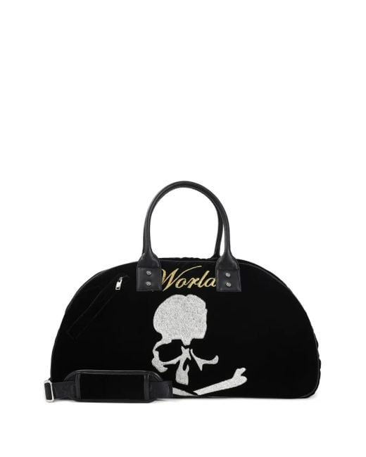 MASTERMIND WORLD Black Skull-Embellished Velvet Holdall for men