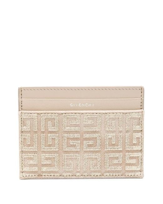 Givenchy Natural Neutral 4g-embroidered Leather Card Holder - Women's - Cotton/calf Leather
