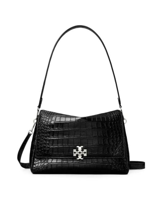 Tory Burch Black Croc-Effect Logo-Plaque Tote Bag