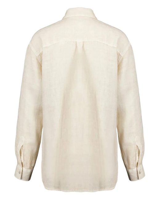 120% Lino White Button-Down Pocket Shirt