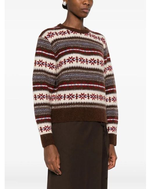 DUNST Brown Fairisle-Pattern Crew-Neck Sweater