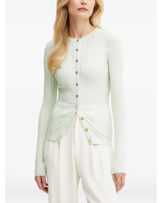Elisabetta Franchi White Ribbed Buttoned Cardigan