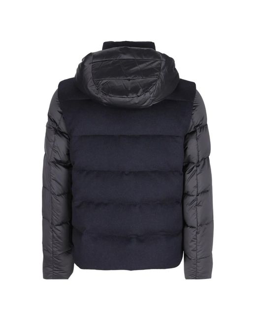 Moorer Blue Quilted-Panel Hooded Jacket for men