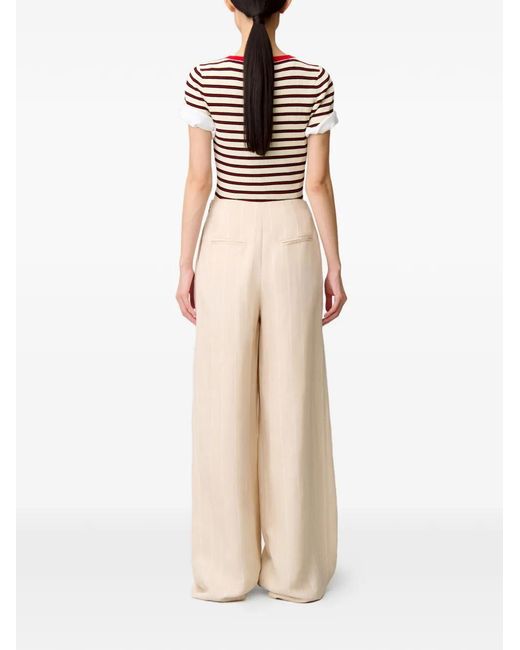 Claudie Pierlot Natural Wide Tailored Linen-Blend Trousers