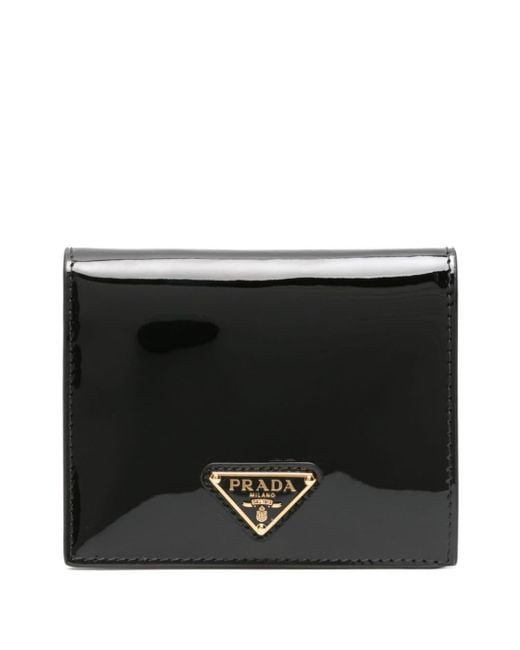 Portefeuille en cuir à plaque logo Prada en coloris Black