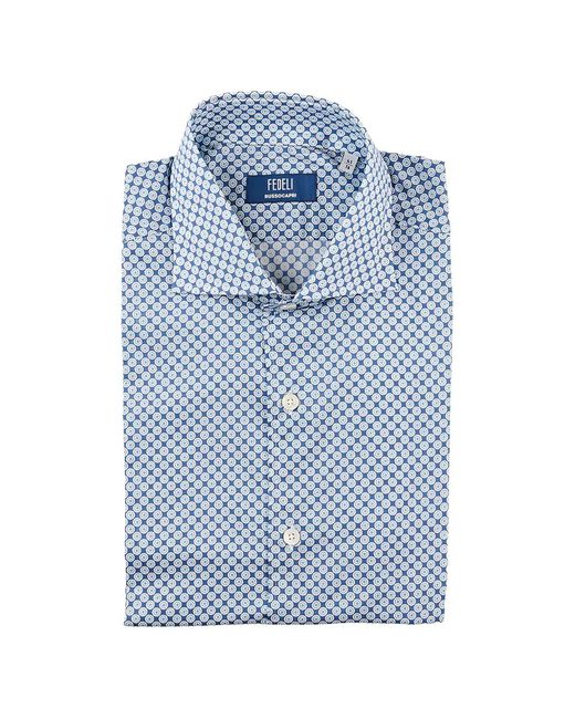 Fedeli Blue Geometric-Print Button-Up Shirt for men