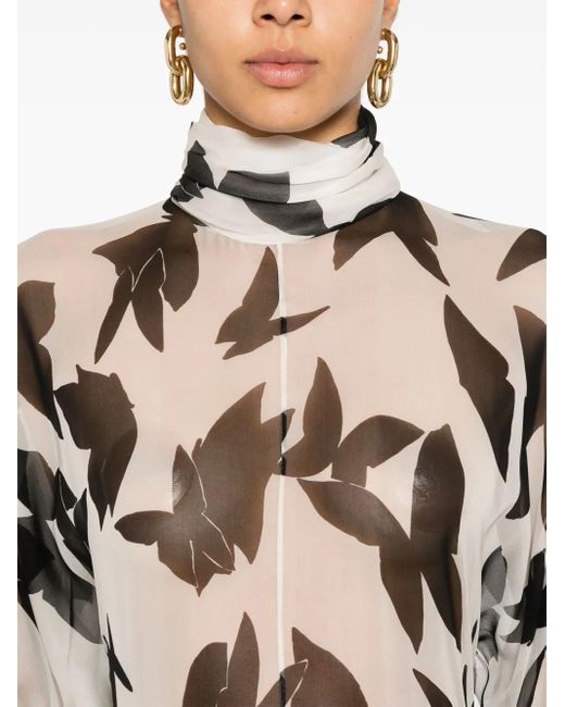 Saint Laurent White Butterfly-Print Silk Blouse