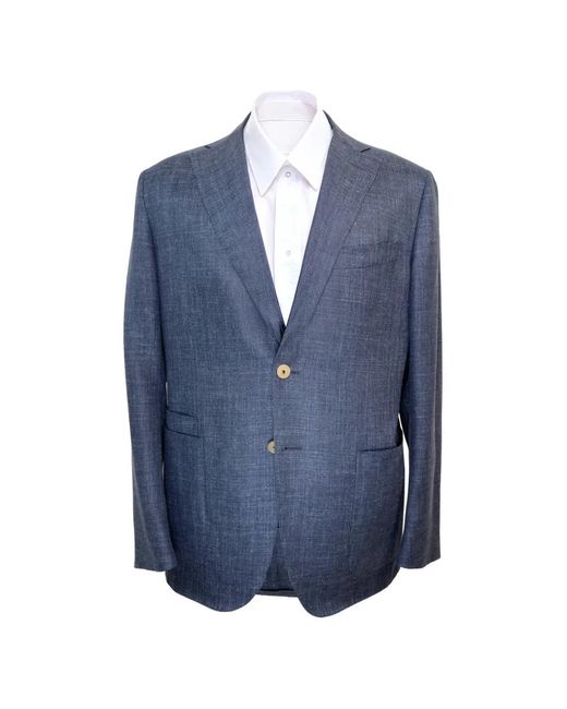 Luciano Barbera Blue Veste En Lin À Revers Crantés for men