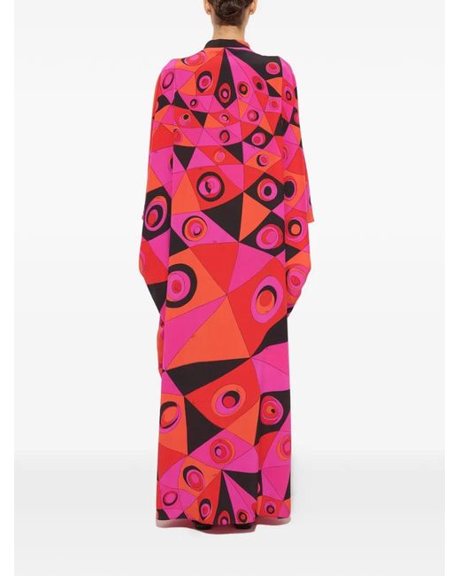 Emilio Pucci Red Occhi-Print Silk Kaftan