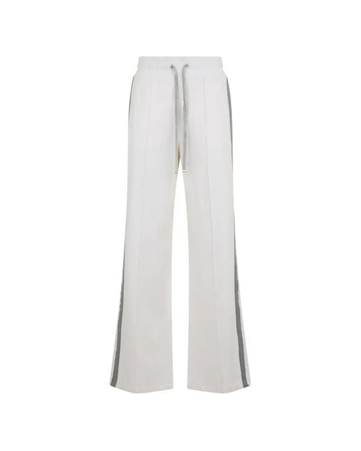Moorer White Side-Stripe Wide-Leg Track Pants