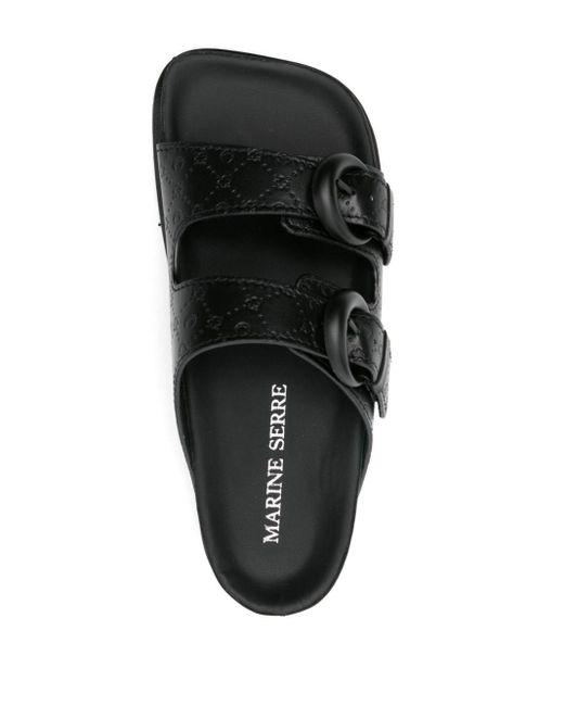 MARINE SERRE Black Moonogram-embossed Leather Slides for men