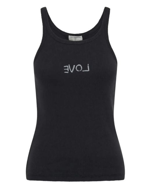 One Teaspoon Black Scoop-Neck Lettering Tank Top