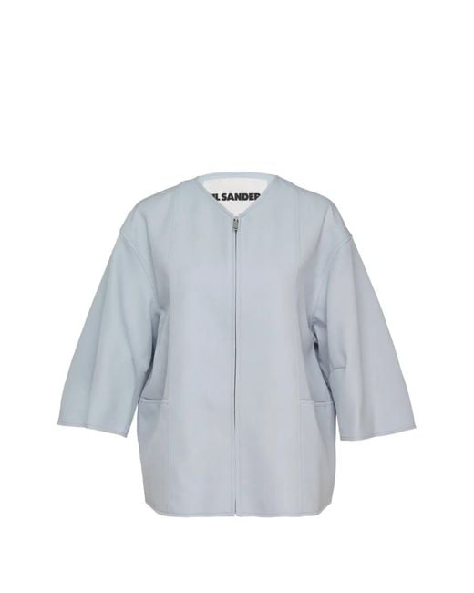 Jil Sander Blue Zip-Up Gabardine Jacket