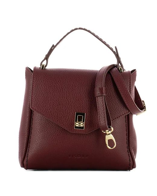 VISONA Purple Twist-Lock Leather Handbag