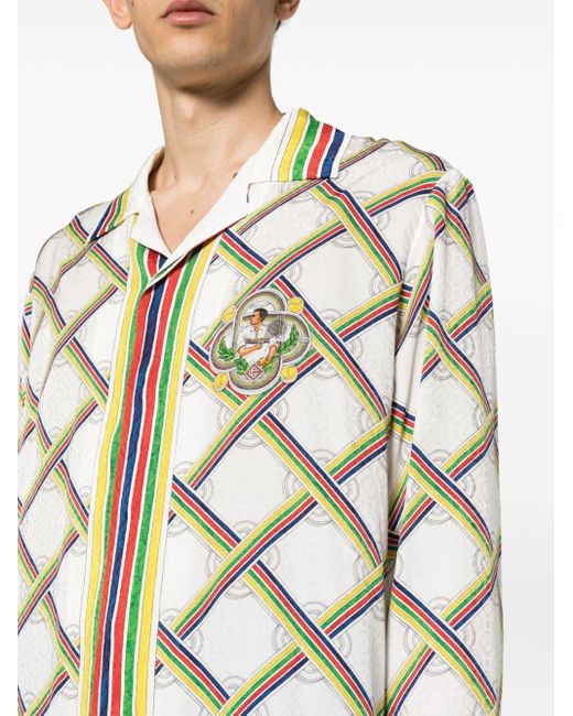 Casablancabrand Gray Graphic-print Striped Silk Shirt for men