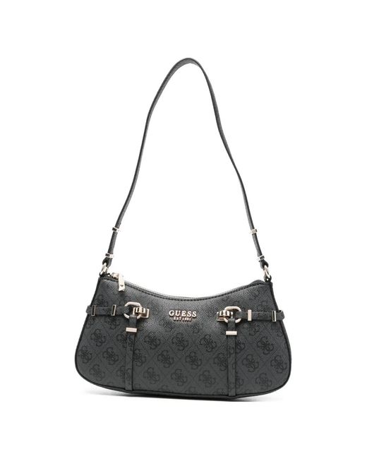 Guess Black Monogram-Pattern Shoulder Bag
