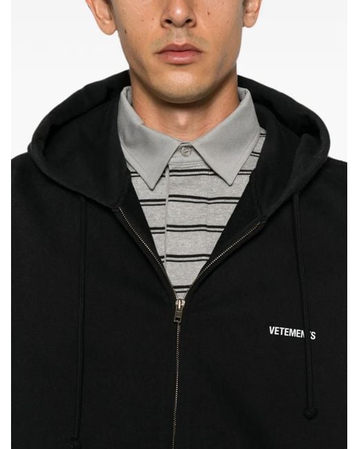 Vetements Black Logo-Print Zip-Up Hoodie for men