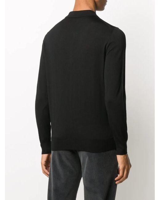 Canali Black Merino-Wool Polo Shirt for men