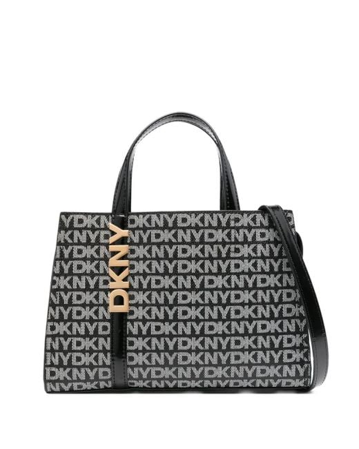 DKNY Black Logo-Plaque Monogram Tote Bag