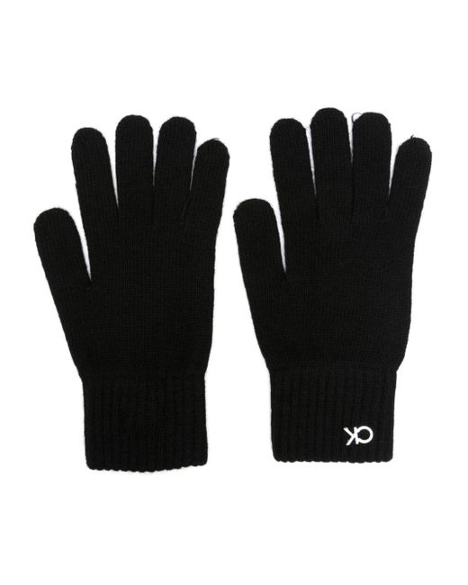 Calvin Klein Black Logo-plaque Ribbed Gloves