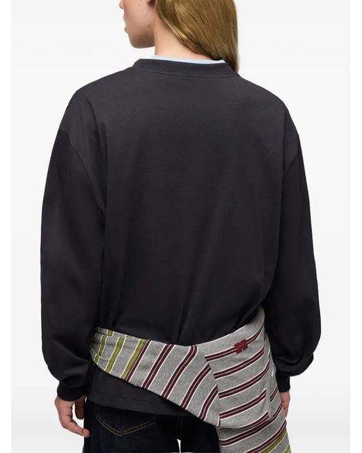 Ganni Blue Floral-Print Long-Sleeve T-Shirt
