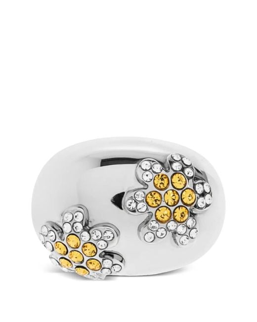 Marni White Crystal-Embellished Flower Ring