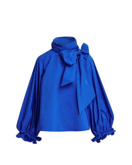 Essentiel Antwerp Blue Keily Pussy-Bow Voluminous-Sleeve Blouse