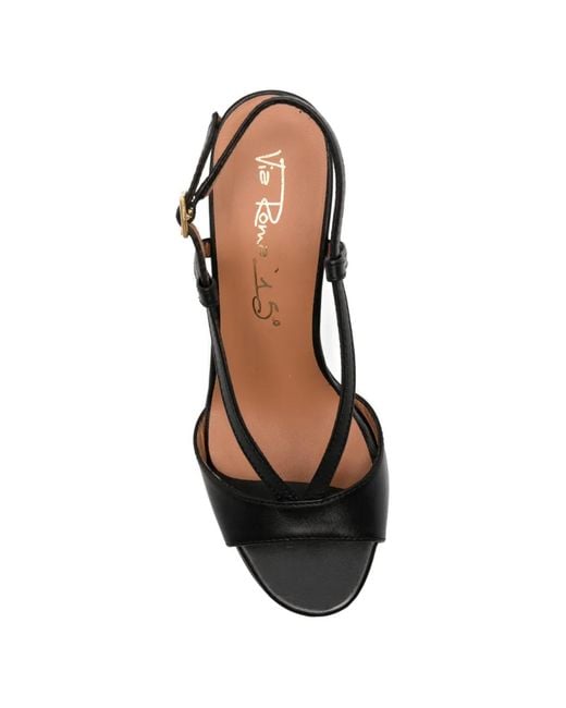 Via Roma 15 Black T-Strap Heeled Sandals