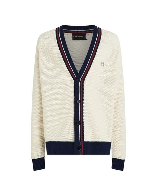 Karl Lagerfeld White Ikon Structure Striped Cardigan for men