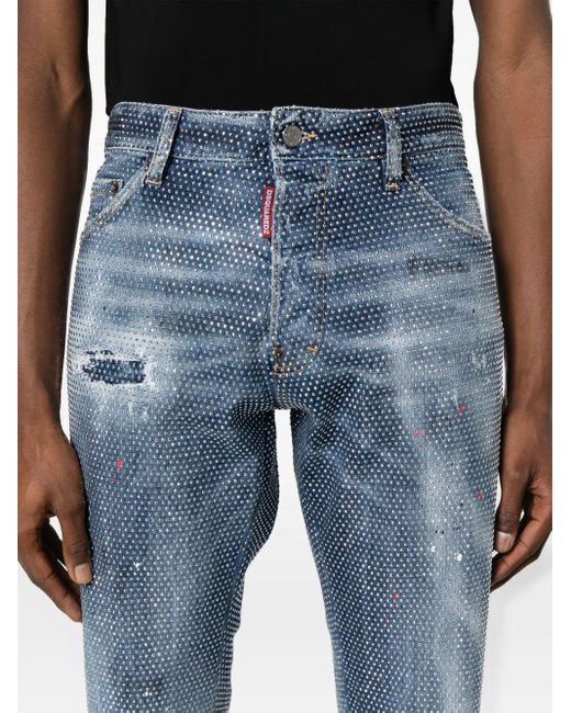 DSquared² Blue Cool Guy Studded Mid-Rise Slim Jeans for men