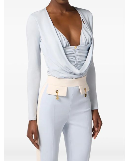 Elisabetta Franchi Blouse Met Lange Mouwen En Gedrapeerd Detail in het Blue