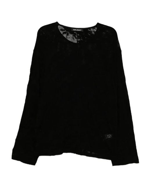 Our Legacy Black Floral-Jacquard U-Neck Top for men