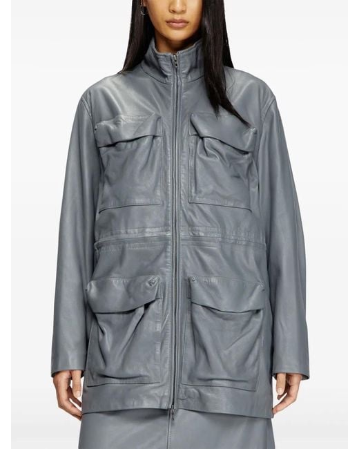 DIESEL Blue Leather Field Jacket