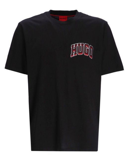 HUGO Black Logo-print Cotton T-shirt for men