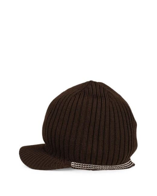 Wales Bonner Brown Ribbed-Knit Peaked-Brim Beanie Hat for men