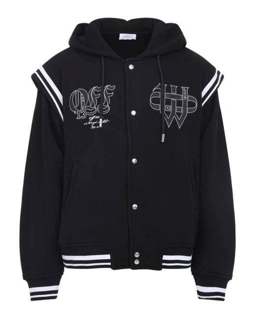 Off-White c/o Virgil Abloh Black Fleece Varsity Jacket With Gothic Logo Patches for men