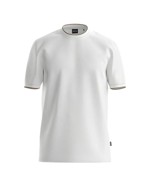 Boss White Slim-Fit Contrast-Trim T-Shirt for men