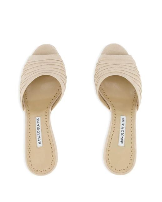 Manolo Blahnik Natural 70Mm Pirua Ruffled Sandals