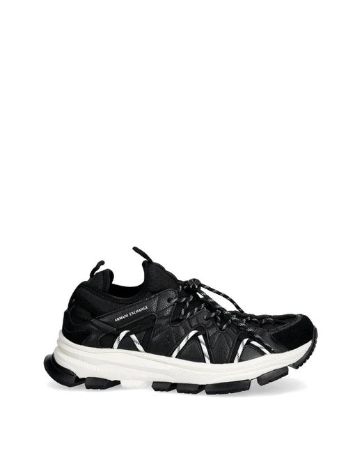 ARMANI EXCHANGE Black Quilted Lace-Up Sneakers for men