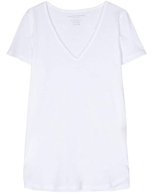 Majestic Filatures White T-Shirt mit V-Ausschnitt
